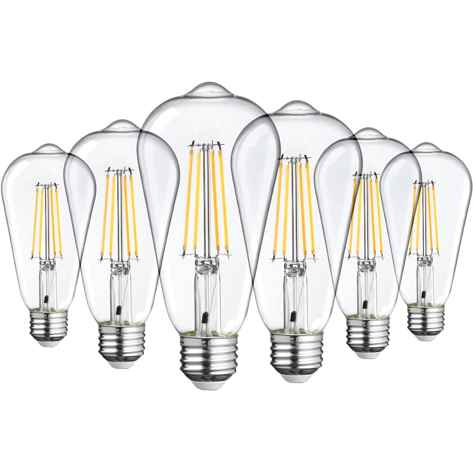 6-Pack ST64 LED Bulb, Dusk-to-Dawn, 7W=75W, ST19 Vintage Edison 2700K Soft White - Image 1 of 4