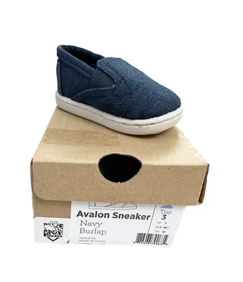 Toms Avalon Baby Sneaker Unisex Navy Burlap Tiny 3 in Original Box Pre-Owned - Image 1 of 4