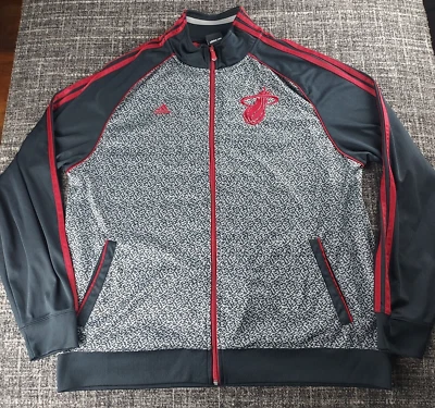 Adidas Miami Heat Mens Gray Black Red Full Zip Warm Up Shooting Jacket Size XL - Image 1 of 4