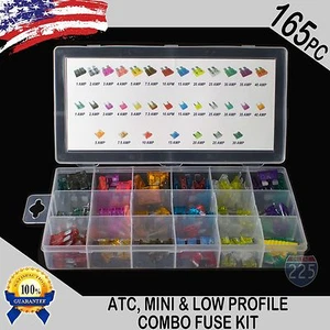 New 165pc ATC / MINI / Low Profile Mini Blade Fuse Assortment Auto Car FUSES Kit - Picture 1 of 1