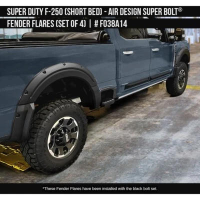 Se adapta a 23-25 F250 F350 doble cabina platón corto diseño de aire guardabarros llamaradas negro FO38A14 Foto 1 de 4