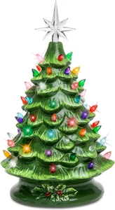 Keramik Weihnachtsbaum 15 Zoll PreLit Tischplatte Feiertag Dekoration Multicolor Lichter - Bild 1 von 12