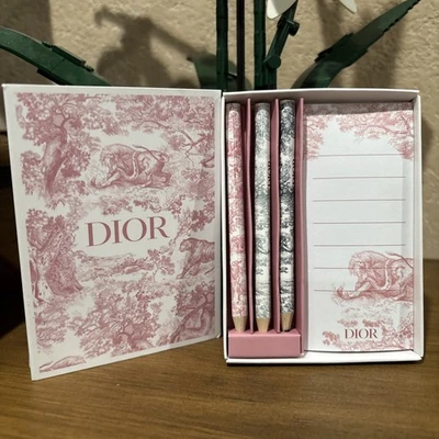 DIOR BEAUTY TOILE DE JOUY Notepad + 3 Color Pencils Set PINK GWP NIB - Image 1 of 4