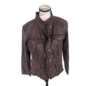Ruby Rd. Women's Faux Leather Jacket Size 8 Metallic Brown Ruffle - Picture 1 of 7