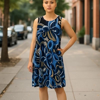 Vestido Lily bolsos pequenos bainha de mudança linha A estampa floral sem mangas elástico - Imagem 1 de 4