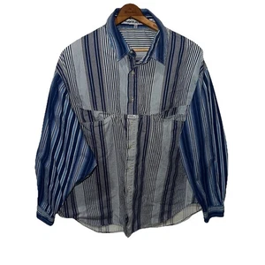 Vintage 90s Marithe Francois Girbaud Shirt Size L Baggy Blue Striped Made in USA - Bild 1 von 18