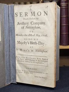 1716 Sermon ARTILLERY COMPANY NOTTINGHAM Majesty's Birth-Day KING GEORGE 1ST - Picture 1 of 12