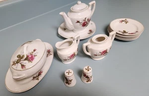 Antikes Kinder Porzellan Teeservice Moos Rosenmuster Japan um 1950 15 Teile - Bild 1 von 5