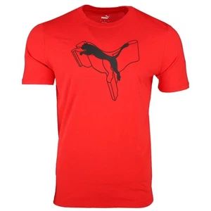 PUMA Essentials Logo Lab Crew Neck Short Sleeve T-Shirt Mens Red Casual Tops 684 - Picture 1 of 3