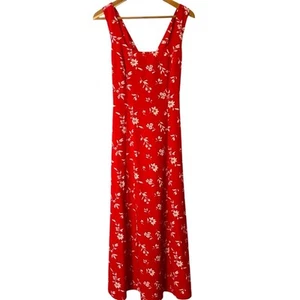 Vintage 90’s Red Floral Crisscross Back Maxi Dress Cottagecore Prairie Size 8 - Picture 1 of 10