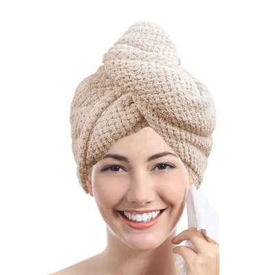 Toalla para el cabello microfibra envoltura extra grande secado rápido con banda elástica ultra turbante Foto 1 de 4