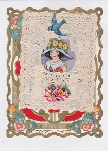 "Viktorianische Valentinstagskarte mit Gitter-Frontstück misst 6,5"" x 4,5" - Bild 1 von 2