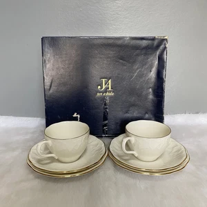 Jun Ashida White Embossed Cup & Saucer Trio Set - Picture 1 of 11