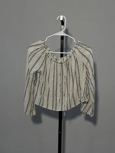 Billabong Women’s Size Small Petite White & Black Striped Off The Shoulder Top - Picture 1 of 3