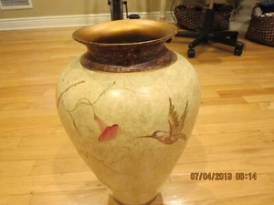 LARGE METAL VASE--HUMMING BIRD AND FLOWERS--PICK UP ONLY--#Y18A - Picture 1 of 24