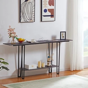 VECELO Couch Side & Console Table with 2 Outlets & USB Ports 9.8 Feet Power Cord - Picture 1 of 33
