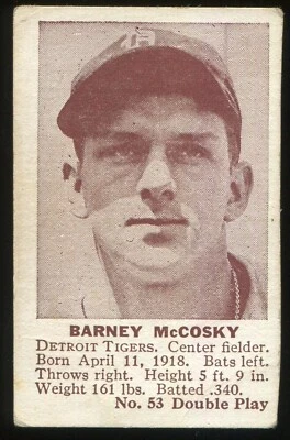 1941 Double Play (R330) Hand-Cut Single #53 Barney McCosky Detroit Tigers  - Image 1 of 2