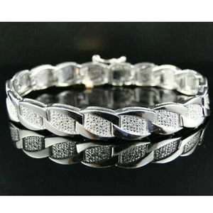 Ladies 14K White Gold Plated Round Pave Diamond Bangle Tennis Bracelet 0.6CT 7" - Picture 1 of 11