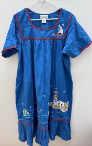Anthony Richards Blue Size XL embroidered loose dress beach sailboat lighthouse