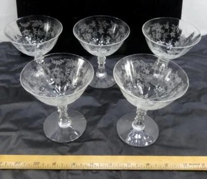 ¡Preciosas copas de champán Chintz con vástago de vidrio Fostoria grabadas de colección! - Imagen 1 de 6