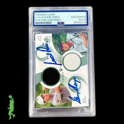 GARY PLAYER NICK PRICE  2002 SP GAME USED GOLF FRONT 9 FABRIC DOUBLE AUTO PSA - Image 1 of 3