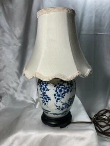 Asian Oriental Ceramic / Porcelain Lamp on Wood Base With Vintage Stiffel Shade - Picture 1 of 8