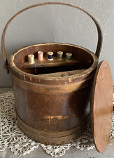Antique Wood 16” CL Lane Primitive Firkin Sewing Handle Bucket w/ Inserts & Lid