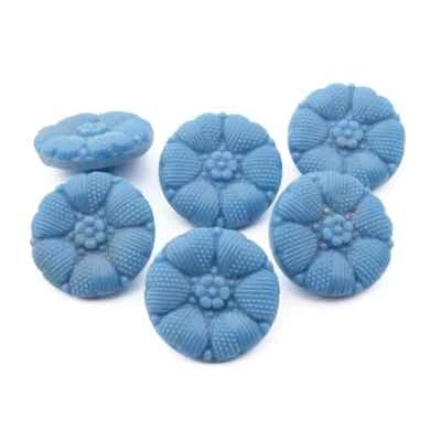 Lot (6) Vintage 1930's Czech blue flower glass buttons 18mm - Image 1 of 2