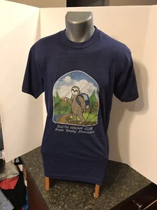 Sloth Hiking Club - Great Smoky Mountains Adult T-Shirt Blue M Poly Blend - Picture 1 of 12