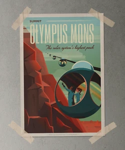 SPACE X, MARS Reiseposter OLYMPUS MONS Illustration, Premiumdruck 13x19" - Bild 1 von 2