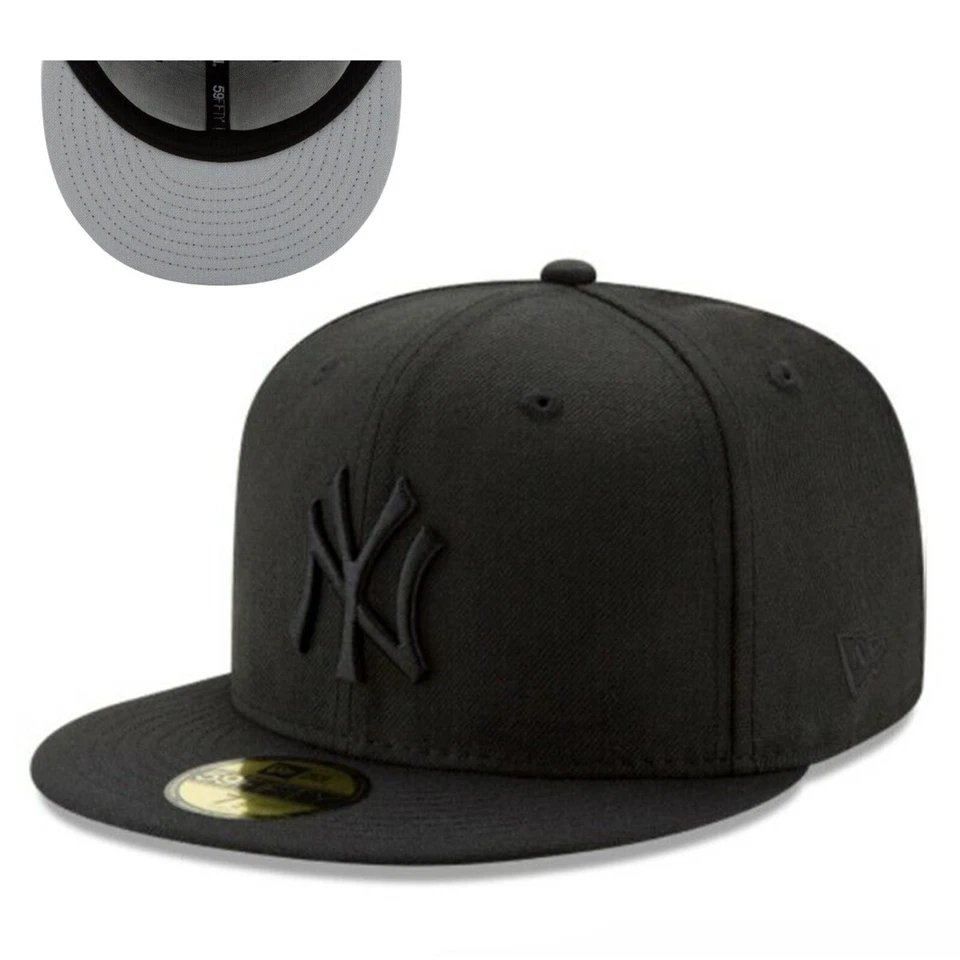 New York Yankees NYY MLB Authentic New Era 59FIFTY Fitted Cap - All Black 5950 - Image 1 of 1