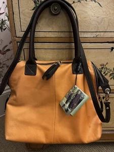 Gianni Conti Orange/Chocolate Leather Bag Handles + Strap. Useful Size. A/F - Picture 1 of 10