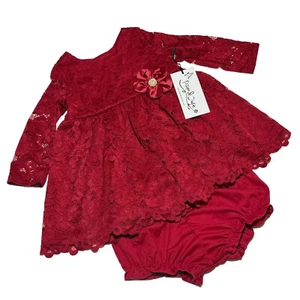 NWT Pippa & Julie Red Lace Dress Baby Girl 12M Holiday Christmas Outfit Wedding - Picture 1 of 6
