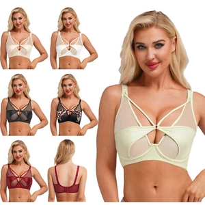 Womens Push Up Bra Mesh Underwire Cut Out Lingerie Tops for Daily Beach Pool - Picture 1 of 60