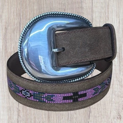 Cinturón Western Tony Lama Navajo Plateado Rosa Cuero Adornado con Cuentas Talla 30 Nuevo con Etiquetas Foto 1 de 4