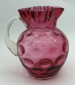 Vtg Fenton Cranberry Pitcher Inverted Thumbprint Coin Dot Ruffled Rim See Photos - Picture 1 of 8