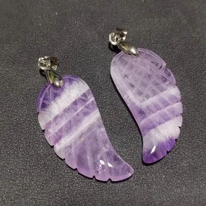 2pcs Natural Dreamy amethyst Pendant Carved Quartz Crystal Wing Skull Healing - Picture 1 of 13