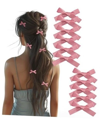 12 PIEZAS Pinzas de moño de cinta para cabello pequeñas para mujeres, niñas, adolescentes, niños pequeños, rosa  Foto 1 de 4