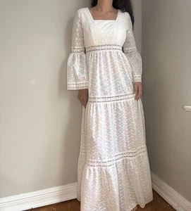 Vintage 1970s Montgomery Ward Prairie Cottage Core Boho Peasant Dress - Picture 1 of 14