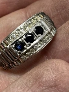 Anillo de plata de ley y piedra azul de colección talla 8,5 - Imagen 1 de 7