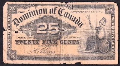 Dominion Of Canada 1900 25c Twenty Five Cent Shinplaster Banknote Bouville - Image 1 of 2