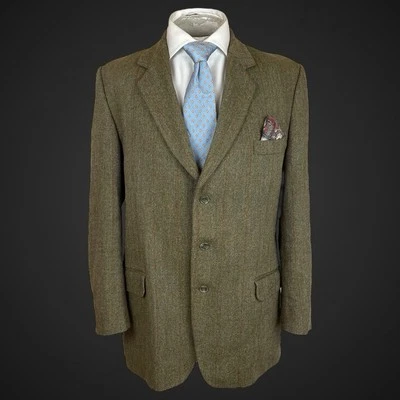 Chaqueta de tweed Hackett para hombre 40R hecha en Inglaterra lana verde 3 botones herencia Foto 1 de 4