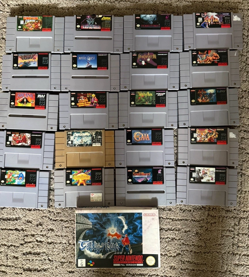 LOTE AUTÉNTICO RARO SNES - EARTHBOUND, CHRONO TRIGGER, DE ENG TERRANIGMA CIB Foto 1 de 4