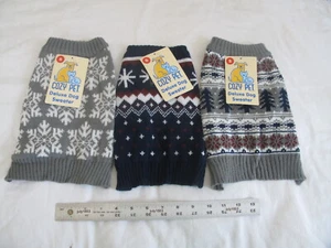 (3) NEW Cozy Pet Dog Knit Sweaters SMALL - Winter Patterns Blue Gray White (BP) - Picture 1 of 8