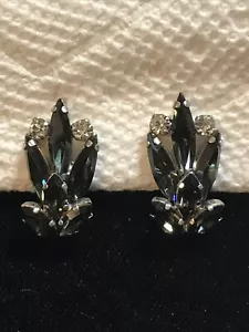 Pendientes vintage EFBI Austria estrás azul/verde flor plata tono clip - Imagen 1 de 5