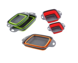Set Of 2 Collapsible Colander Silicone Kitchen Green/ Red Pasta Veg Strainer UK - Picture 1 of 7