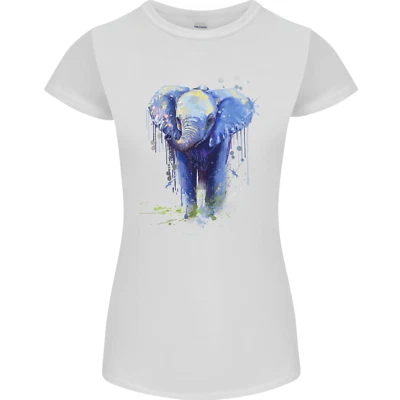 Elephant Watercolour Womens Petite Cut T-Shirt - Image 1 of 2