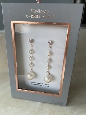 Believe by Brilliance 14K Rose Gold Flash Plated 6/14MM Simulated Pearl NEW - Image 1 of 3