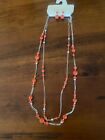 NWT Silver Toned Chain Necklace/Earrings with Orange Tone Beads