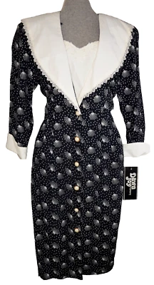 复古 90 年代 9to5 连衣裙性感秘书办公室 CorpCore 13/14 蕾丝领 80 年代全新带标签多莉 — 第 1/4 张图片